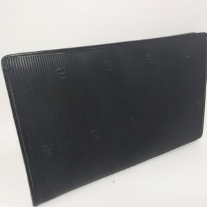 FENDI ROMA Vintage Black Portfolio Striped Clutch